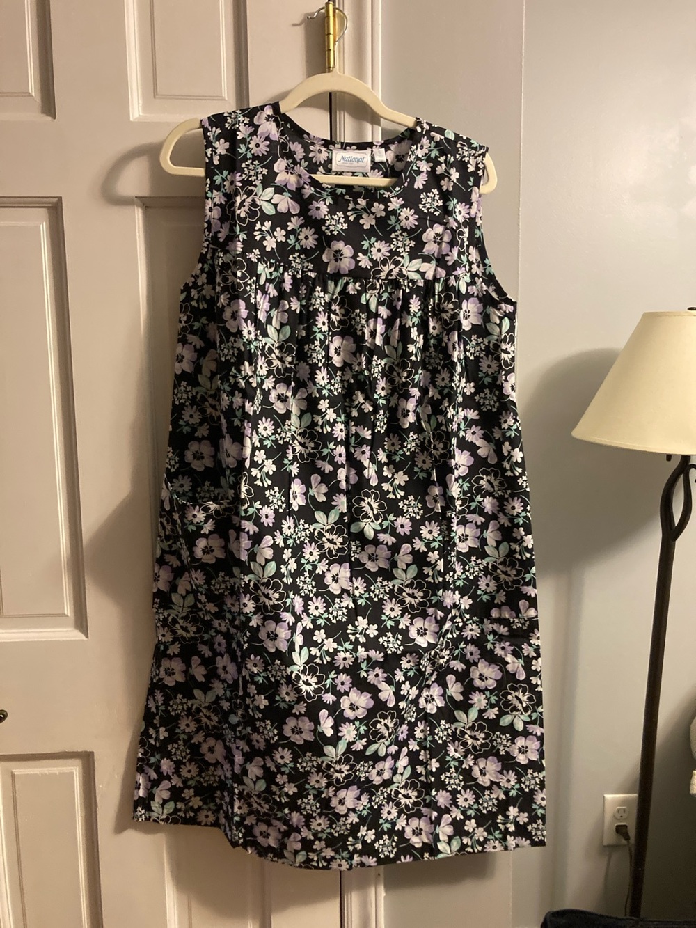 Women's Black Floral Nightgown/ Housedress – Lavender & Mint Print